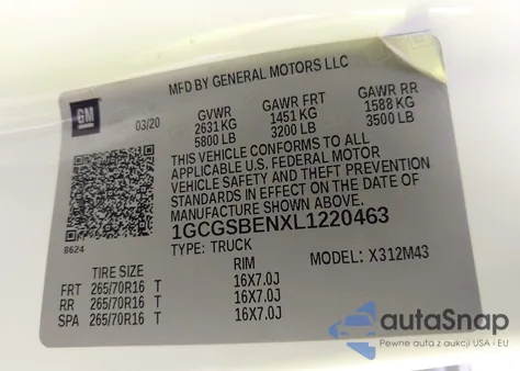 2020 Chevrolet Colorado 2Wd Short Box Wt from USA, damaged, VIN 1GCGSBENXL1220463